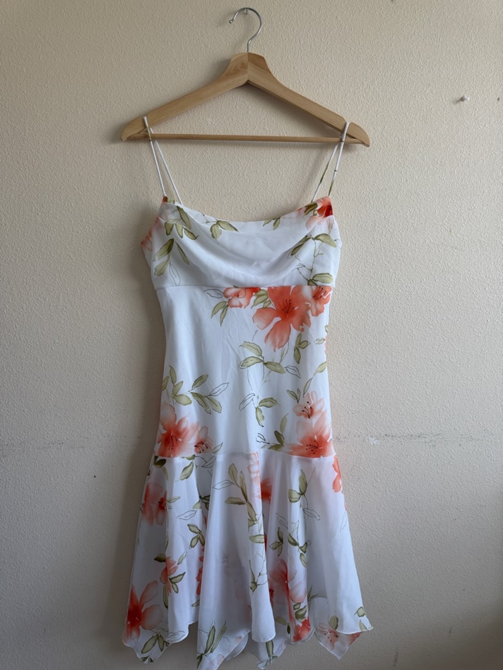 Mariposa White Slip Dress with Coral Floral Print